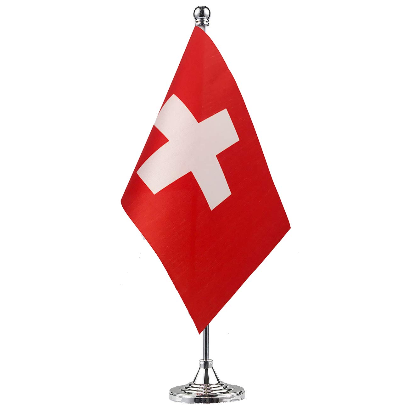Switzerland Small 4 X 6 Inch Mini Country Stick Flag Banner with GOLD STAND on a 10 Inch Plastic